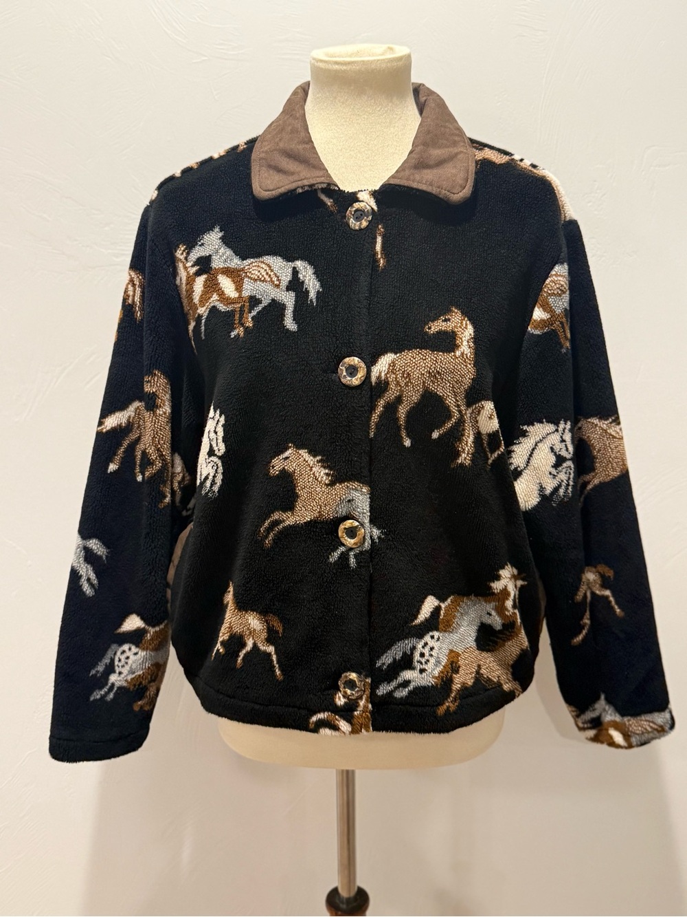 RARE Vintage Indigenous Tsunami Collection wild horse print fleece jacket